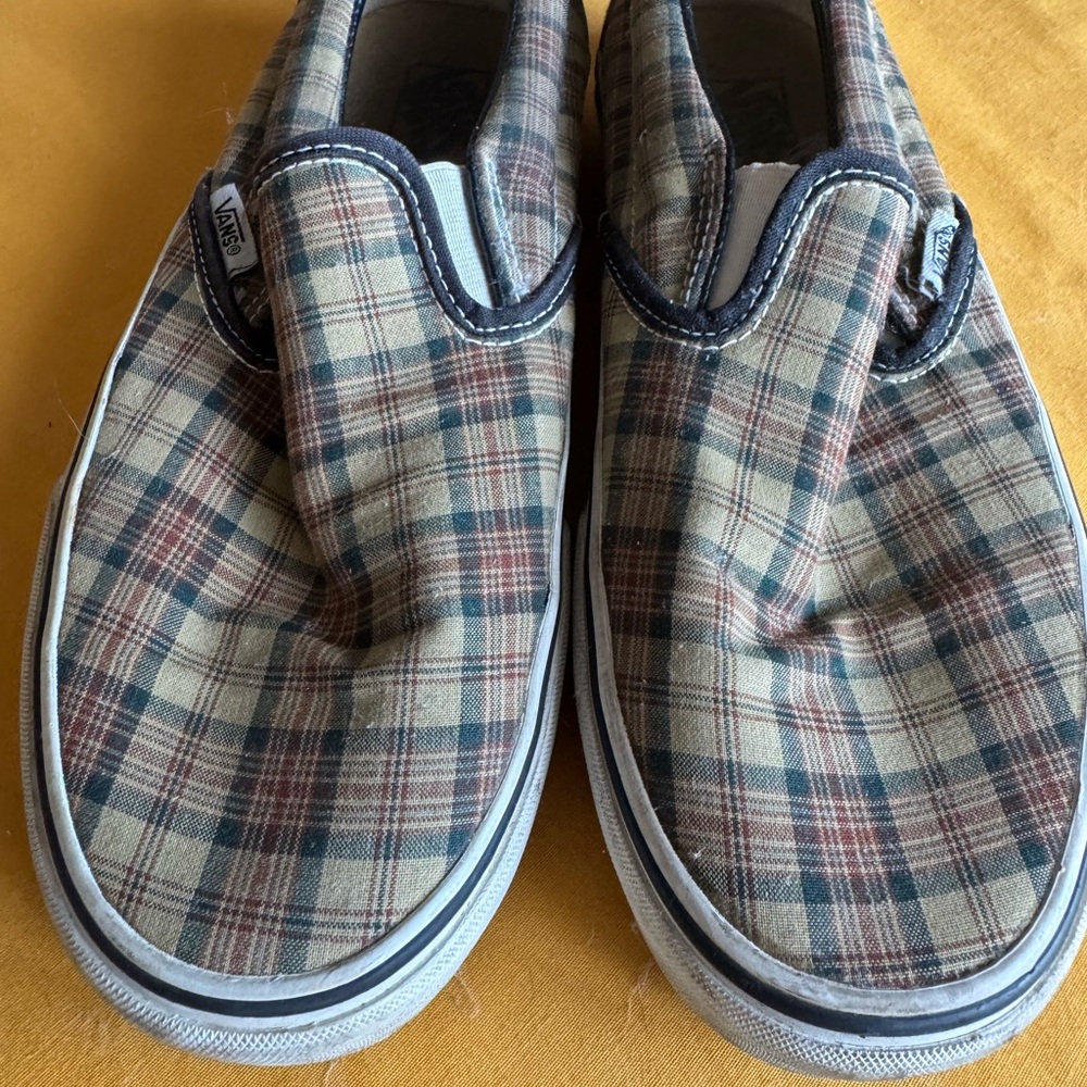 Vans Plaid Slip-On Shoes - Great Condition - Unisex/Men’s 7, Brown/Olive